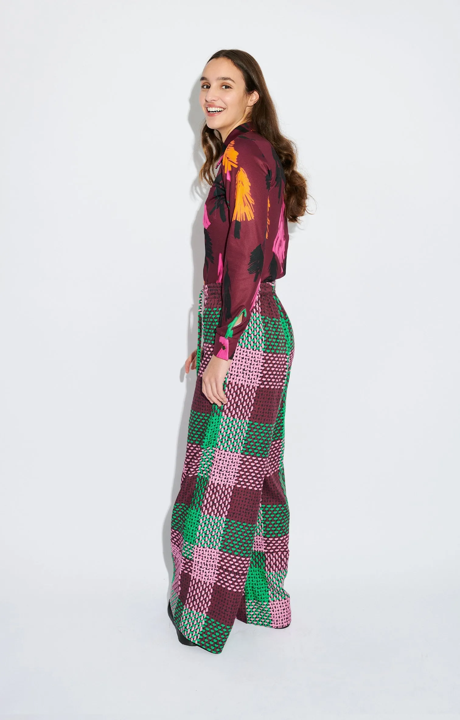 Pradollano Dawstring Trousers Checked Green