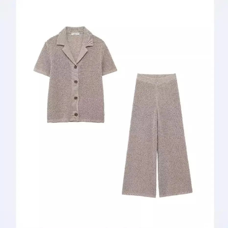 Pre Order:  Knitted Loose Polo Shirt   Pants Set