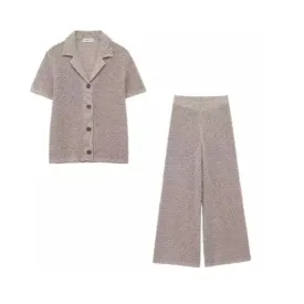 Pre Order:  Knitted Loose Polo Shirt   Pants Set
