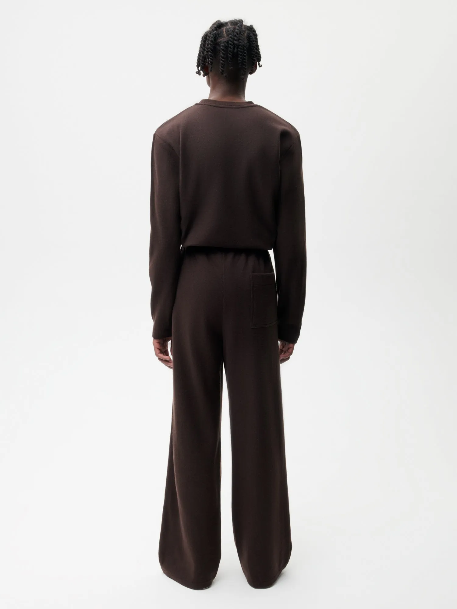 Recycled Wool Jersey Loose Leg Track Pants—chestnut brown
