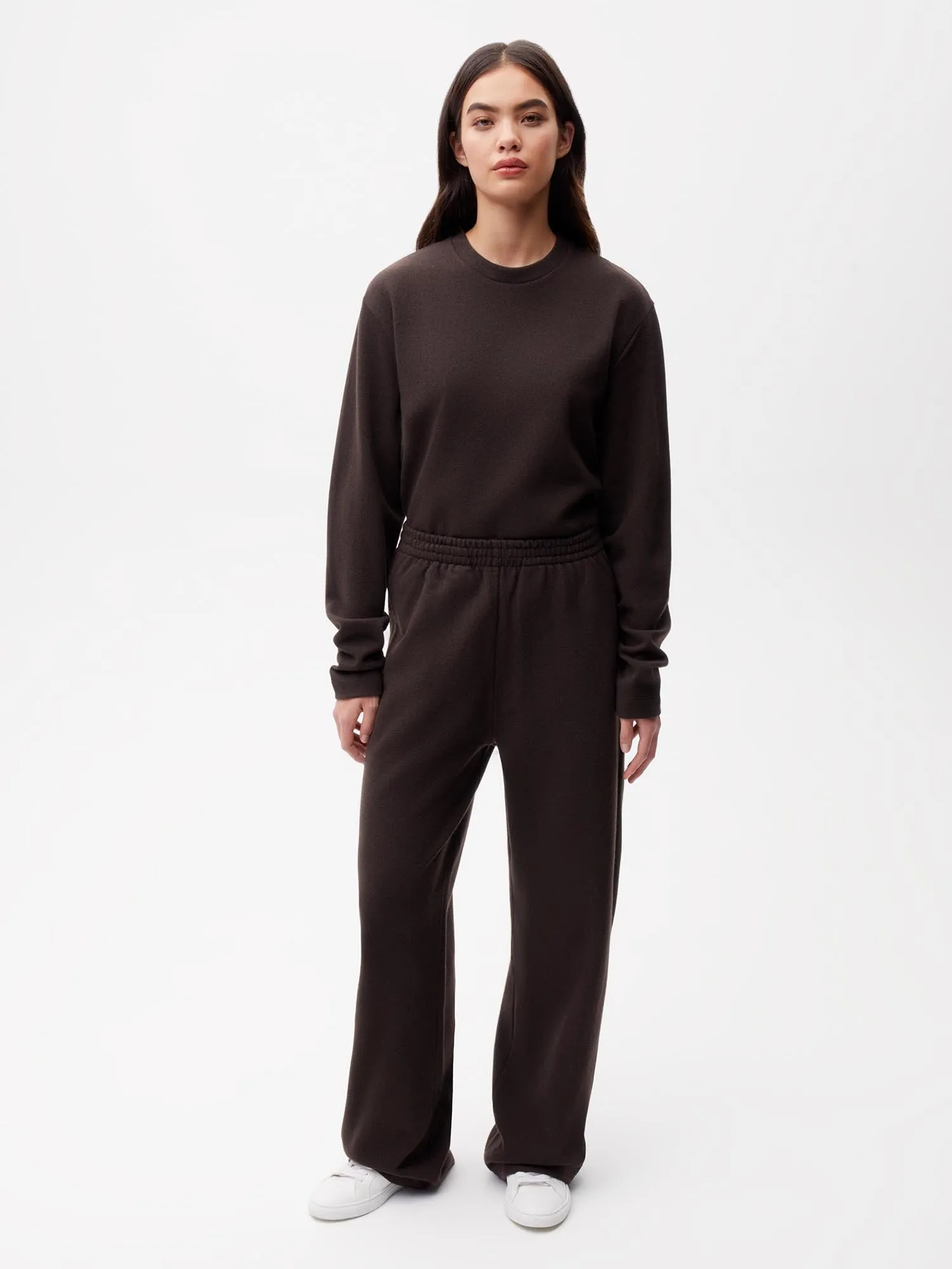 Recycled Wool Jersey Loose Leg Track Pants—chestnut brown
