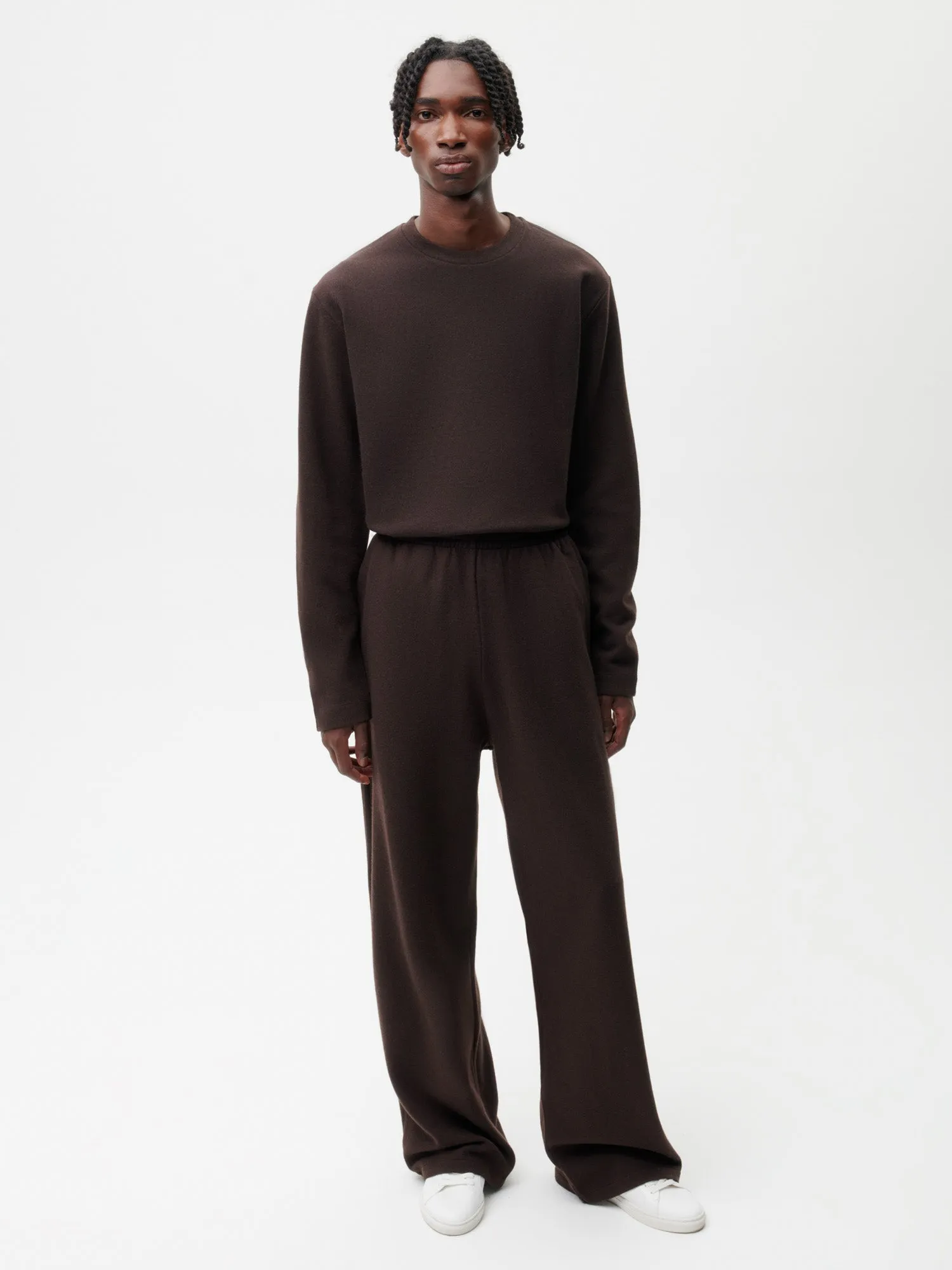 Recycled Wool Jersey Loose Leg Track Pants—chestnut brown