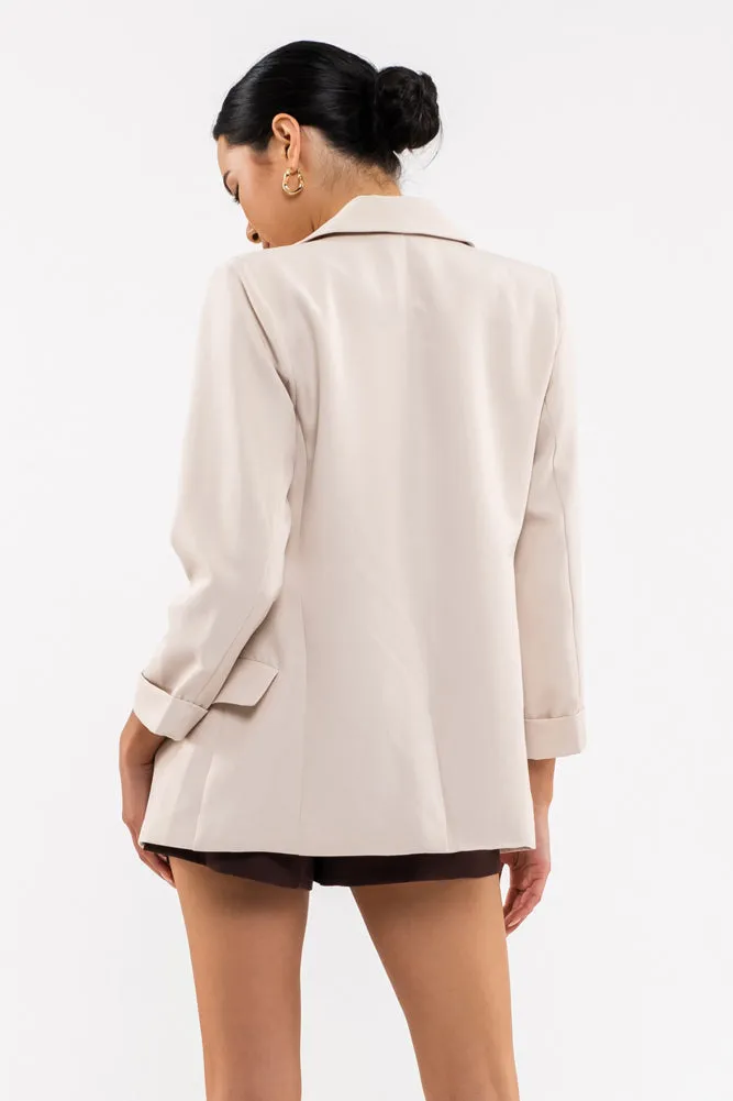 Solid Folded Sleeve Blazer in Oatmeal by Blu Pepper