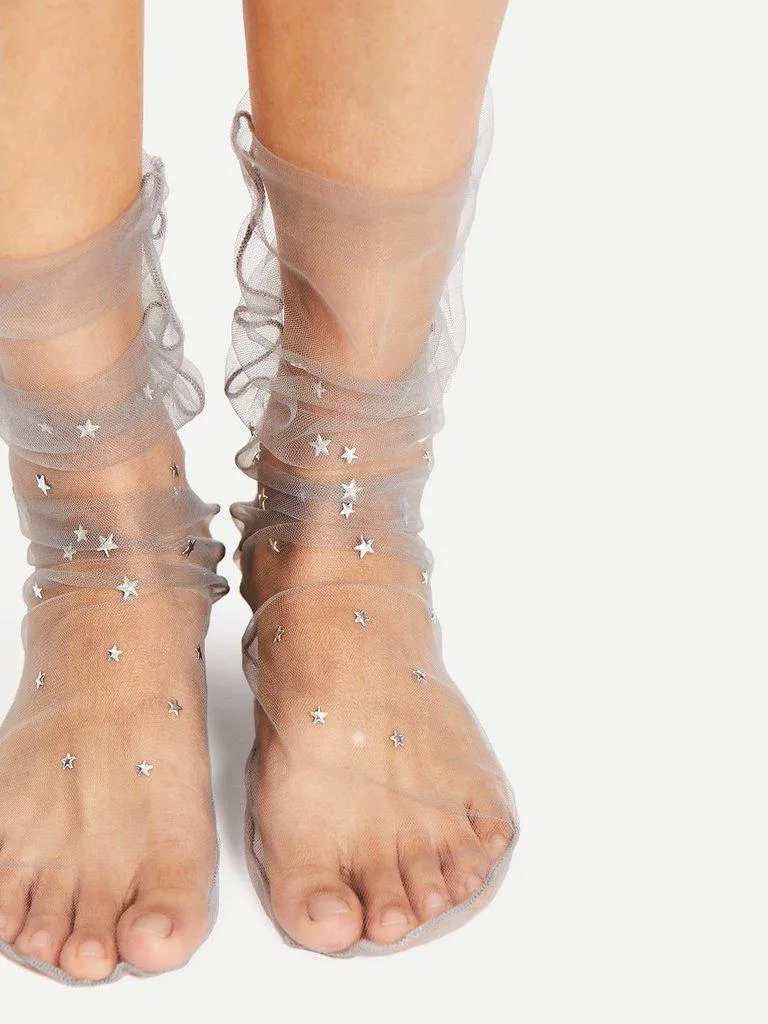 Star Decorated Mesh Slouch Socks 2Pairs
