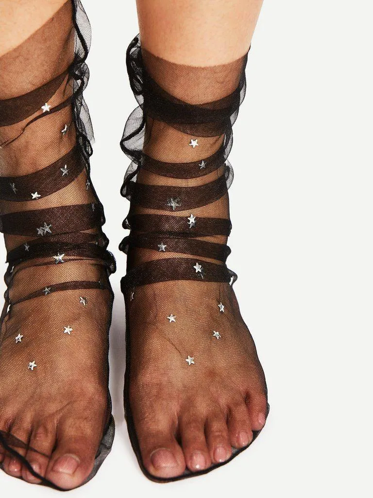 Star Decorated Mesh Slouch Socks 2Pairs
