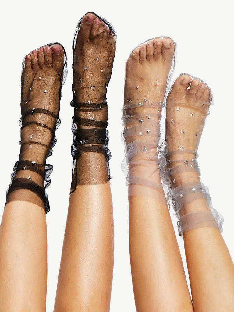 Star Decorated Mesh Slouch Socks 2Pairs