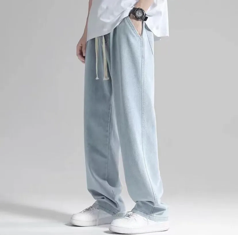 Straight Jeans Men's New Summer Thin Fashion Brand Loose Drooping Wide Leg Draped Mop Trousers Casual Pants
