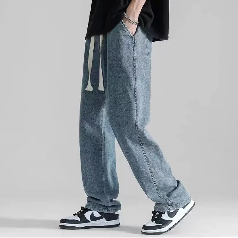 Straight Jeans Men's New Summer Thin Fashion Brand Loose Drooping Wide Leg Draped Mop Trousers Casual Pants