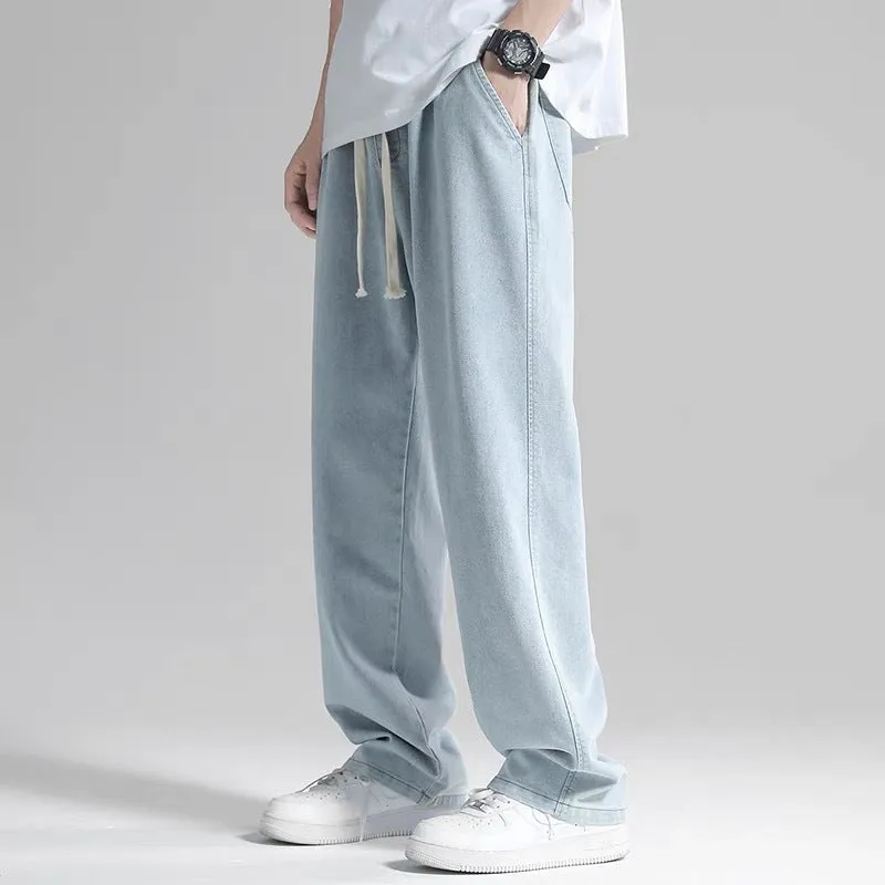 Straight Jeans Men's New Summer Thin Fashion Brand Loose Drooping Wide Leg Draped Mop Trousers Casual Pants