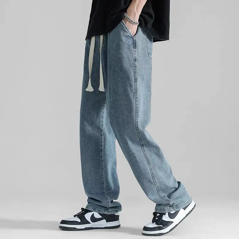 Straight Jeans Men's New Summer Thin Fashion Brand Loose Drooping Wide Leg Draped Mop Trousers Casual Pants
