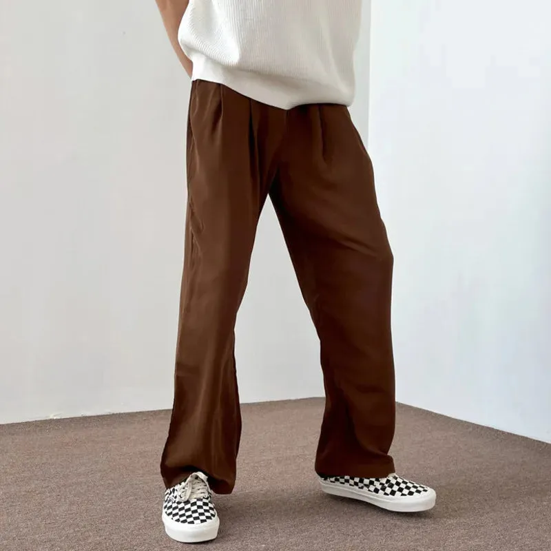 Summer Elastic Waist Casual Pants Solid Color Men Loose Wide Leg Simple Design Trousers Trendy Male Bottoms 28W3844
