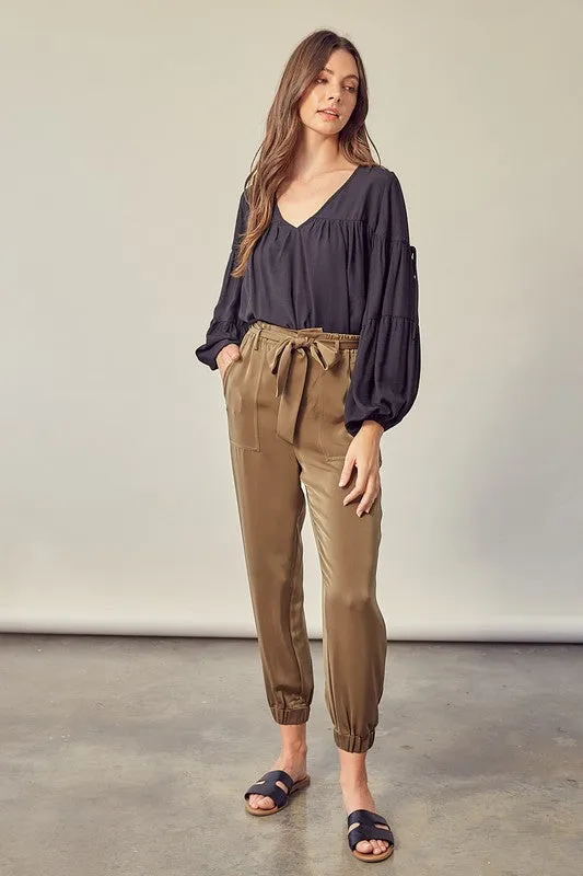 TEEK - Dried Herb Satin Pants with Belt