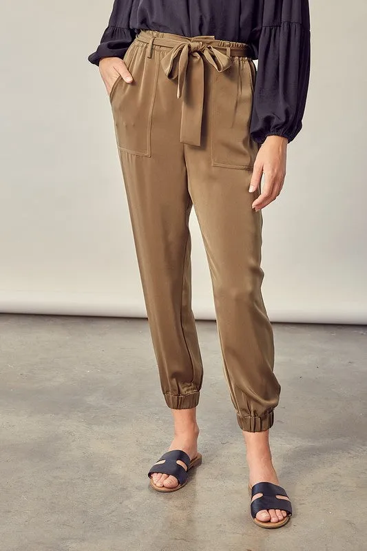 TEEK - Dried Herb Satin Pants with Belt