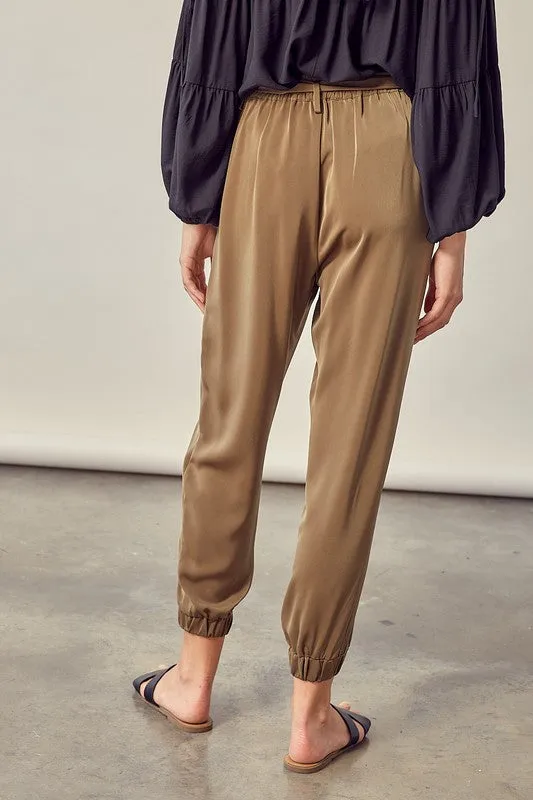 TEEK - Dried Herb Satin Pants with Belt