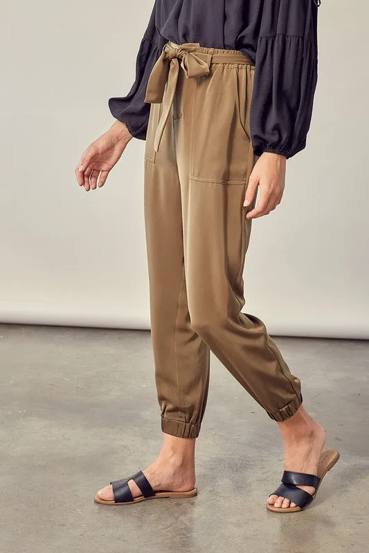 TEEK - Dried Herb Satin Pants with Belt