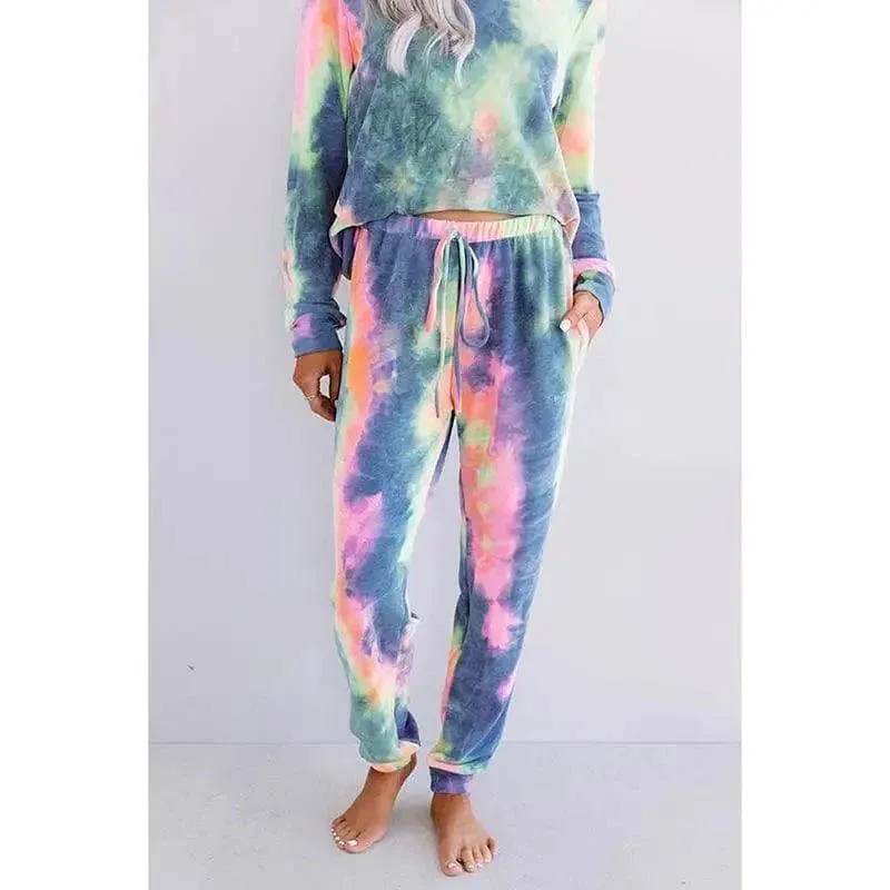 Tie-Dye Printed Round Neck Long-Sleeved Casual Suit