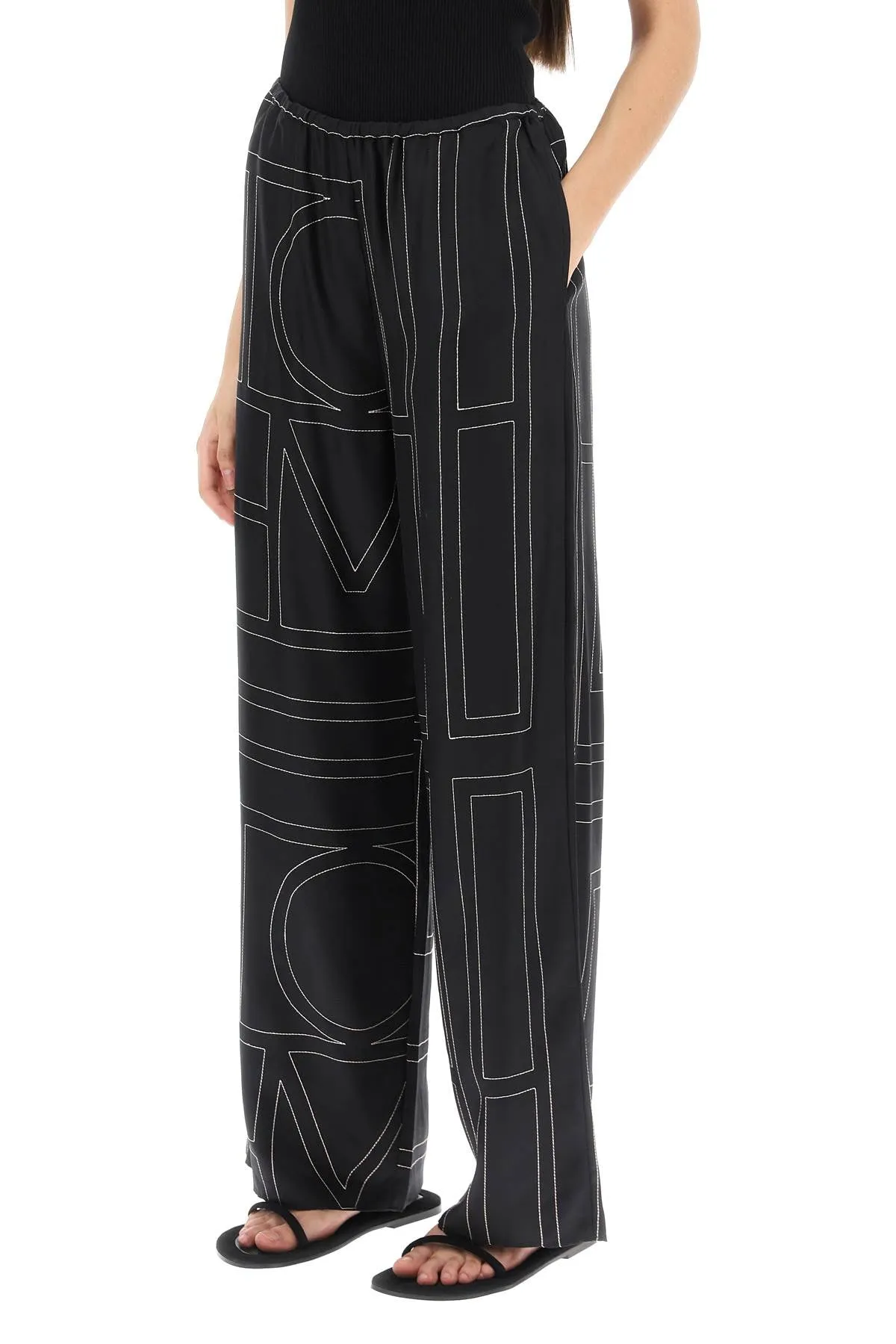 Toteme Monogram Embroidered Pajama Pants (Size - 32)