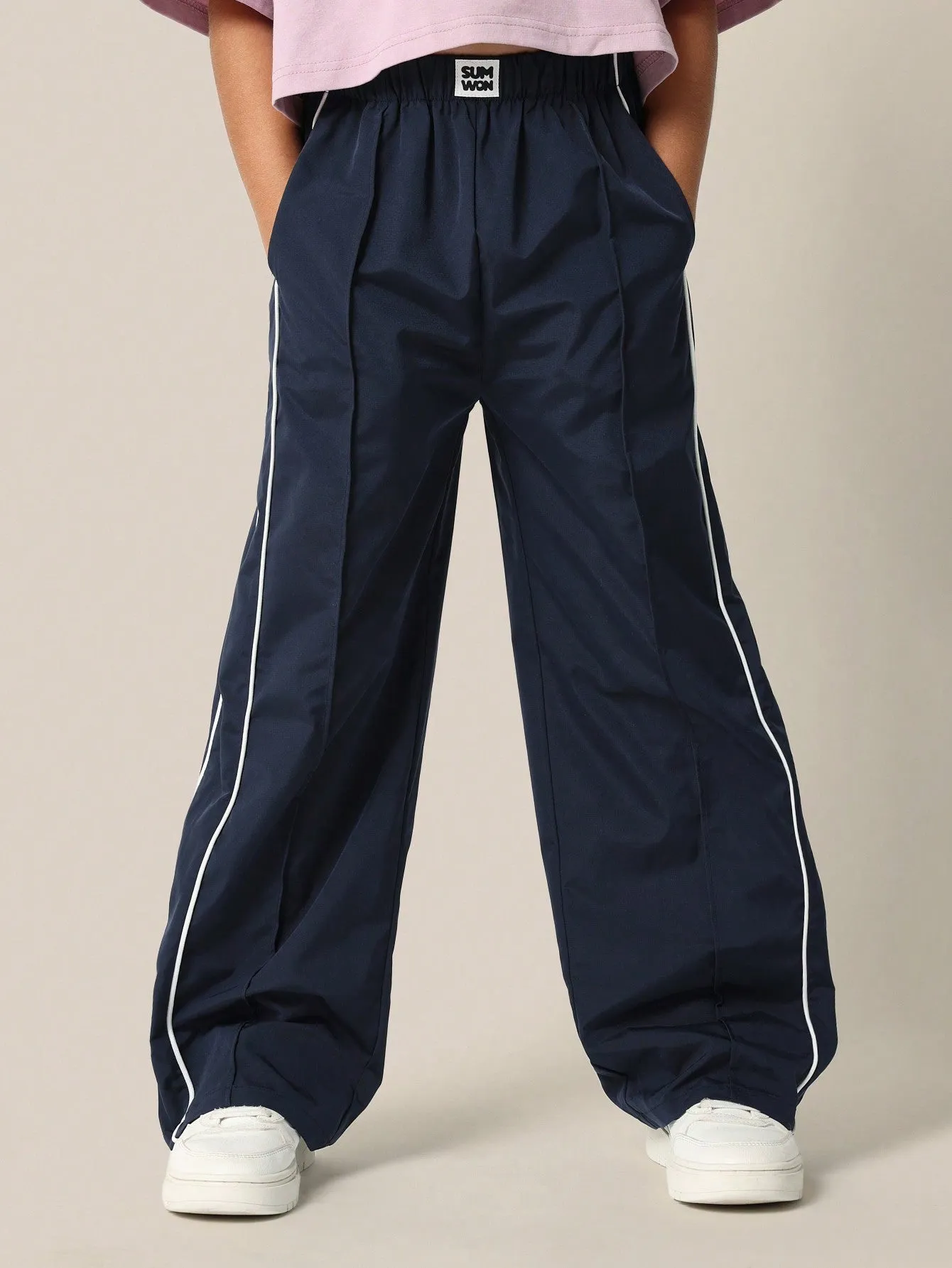Tween Girls Crop Graphic Print Tee And Wide Leg Track Pant 2 Piece Set