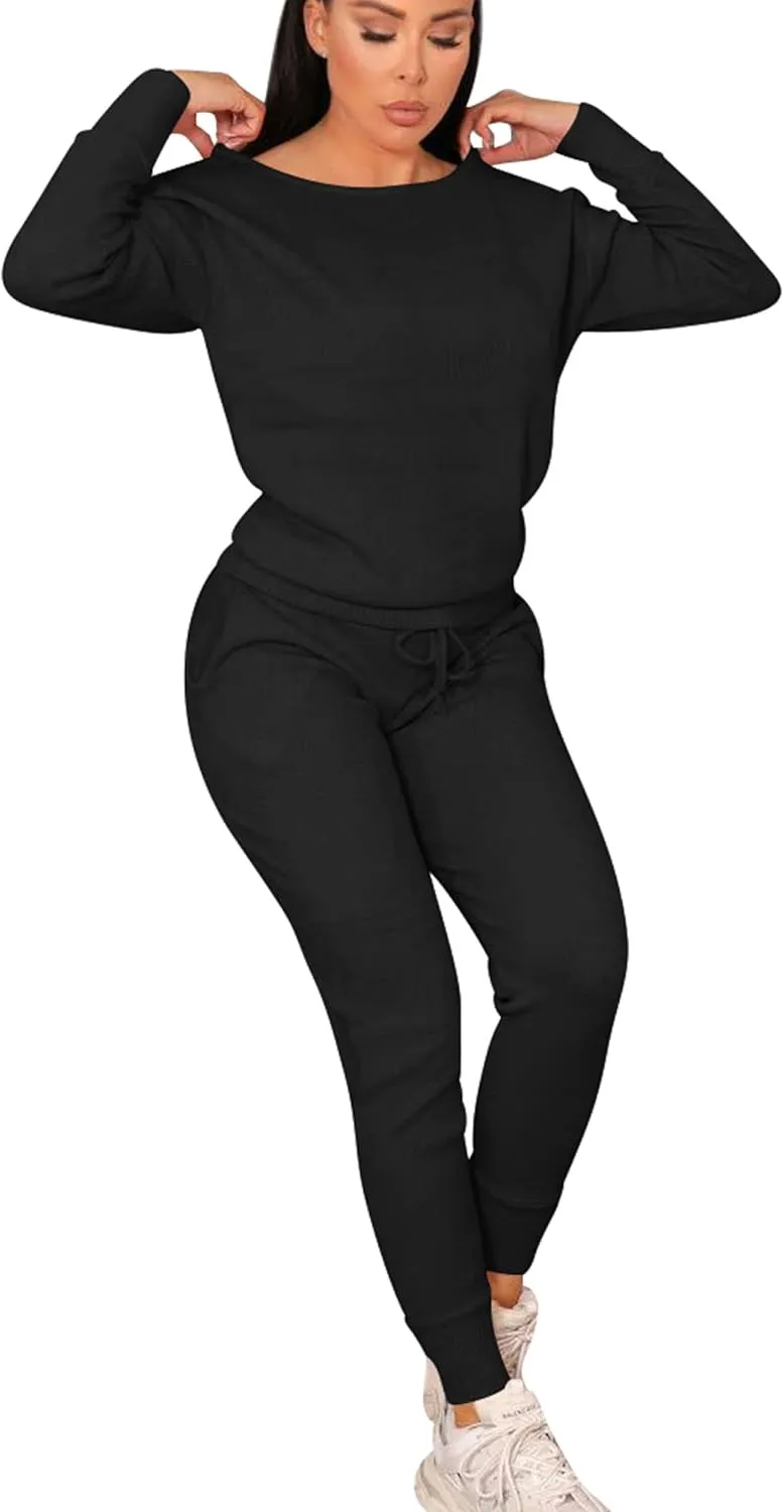 VASAUGE Women's Workout 2 Piece Tracksuit Outfits Long Sleeve Tops Track Sweat Suits Jogger Pants Sets Sweatsuit