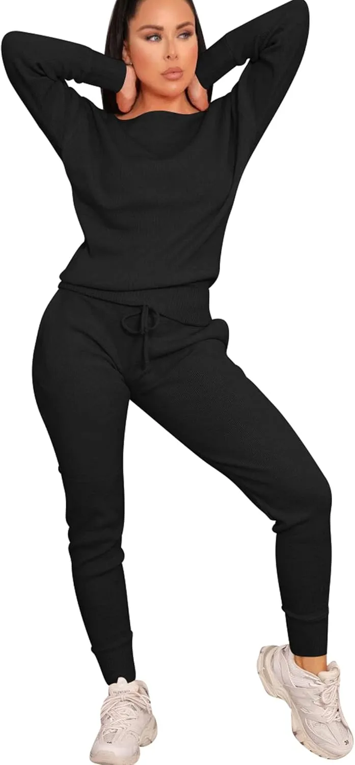 VASAUGE Women's Workout 2 Piece Tracksuit Outfits Long Sleeve Tops Track Sweat Suits Jogger Pants Sets Sweatsuit