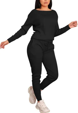 VASAUGE Women's Workout 2 Piece Tracksuit Outfits Long Sleeve Tops Track Sweat Suits Jogger Pants Sets Sweatsuit