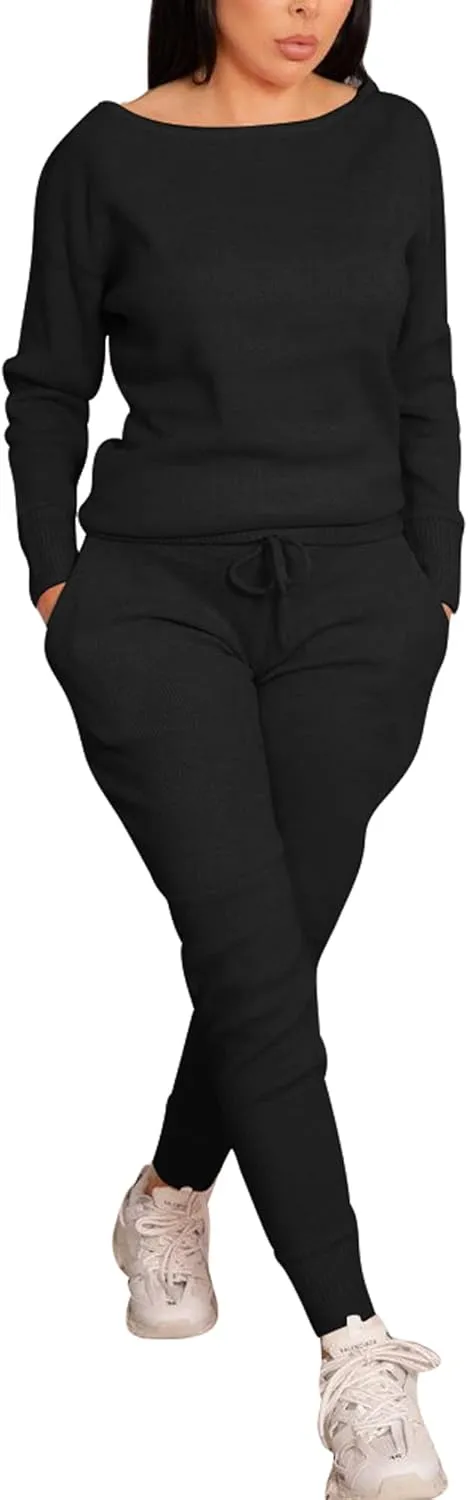 VASAUGE Women's Workout 2 Piece Tracksuit Outfits Long Sleeve Tops Track Sweat Suits Jogger Pants Sets Sweatsuit