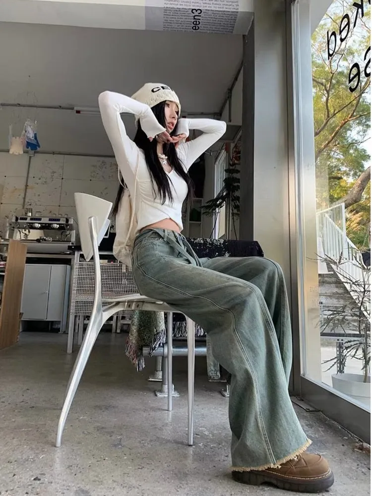 Wenkouban Vintage Harajuku Jeans Women Clothes For Teenagers Y2k Women's Slacks Fashion Aesthetic Clothing Autumn New Products Baggy Pants