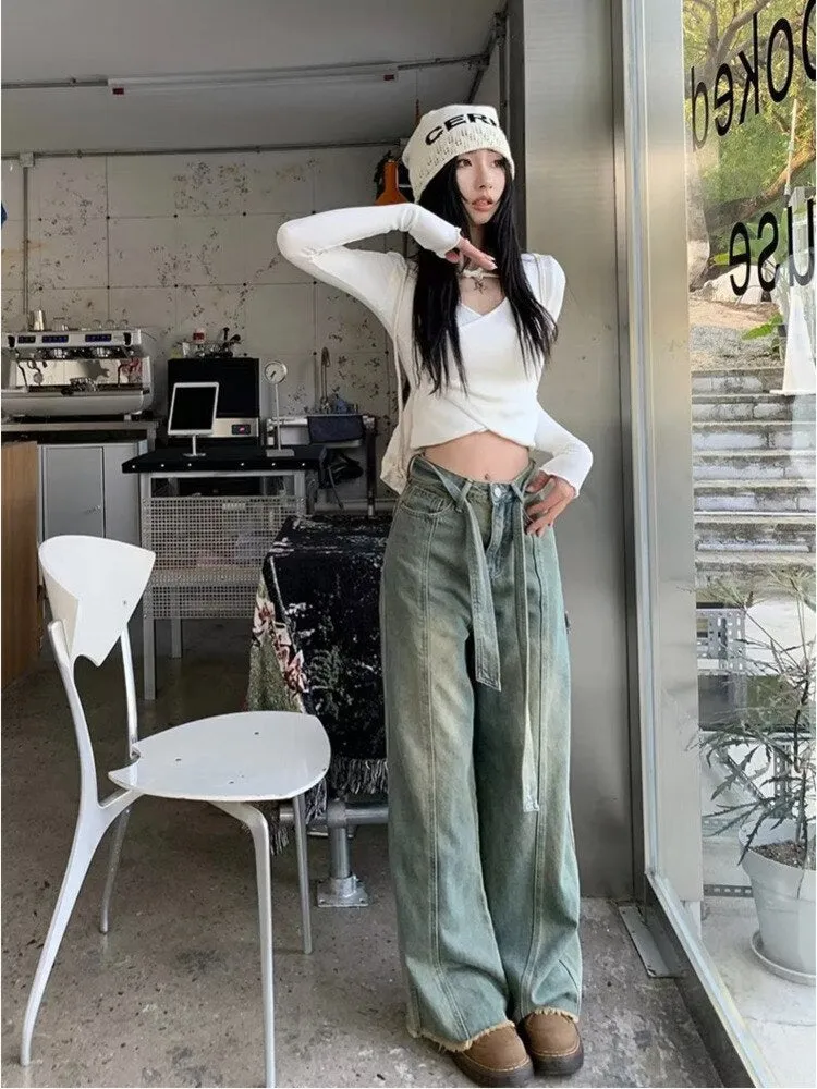 Wenkouban Vintage Harajuku Jeans Women Clothes For Teenagers Y2k Women's Slacks Fashion Aesthetic Clothing Autumn New Products Baggy Pants