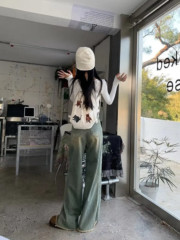 Wenkouban Vintage Harajuku Jeans Women Clothes For Teenagers Y2k Women's Slacks Fashion Aesthetic Clothing Autumn New Products Baggy Pants