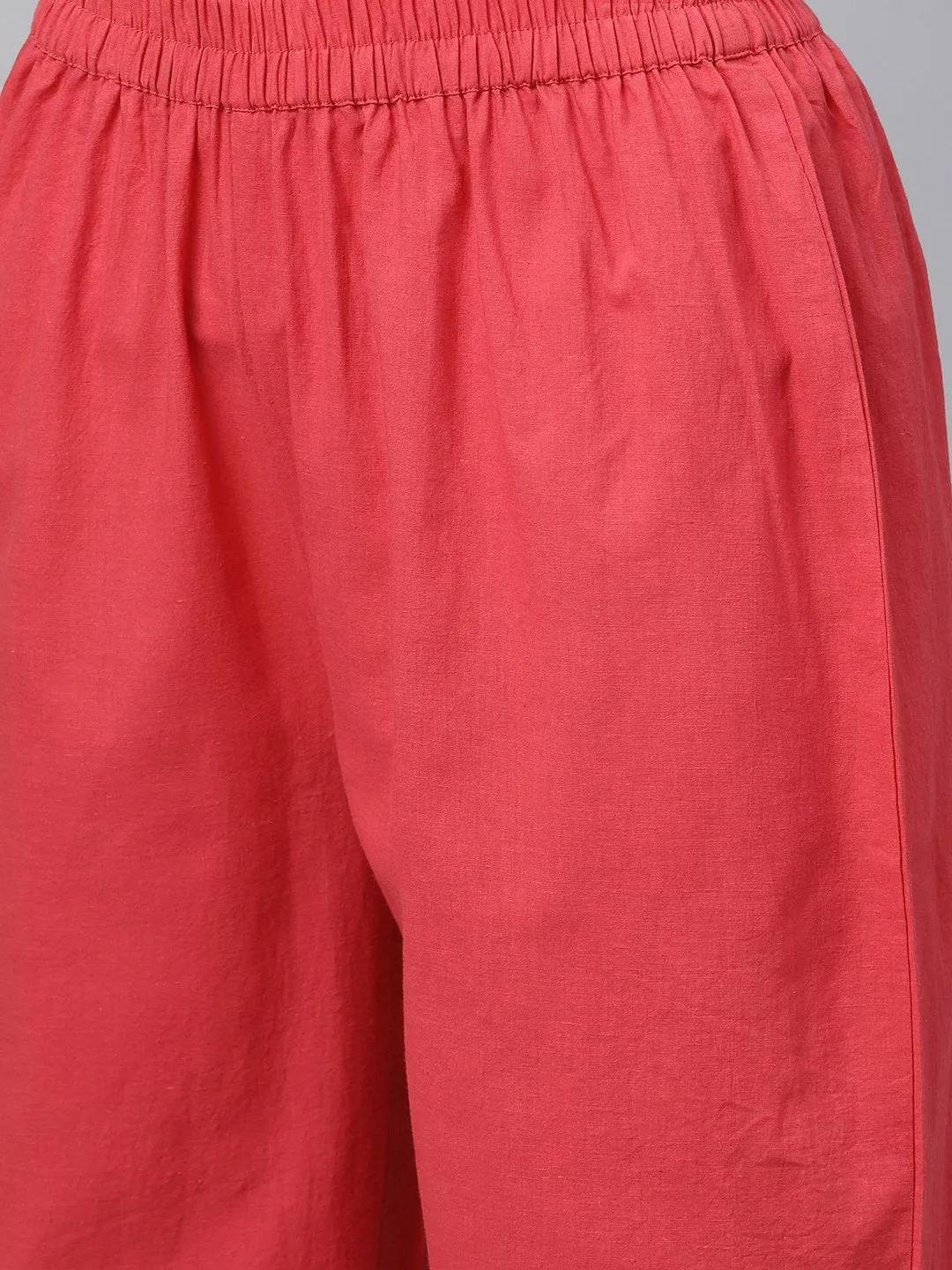 White Checked Printed Staright Kurta Set With Solid Red Pants