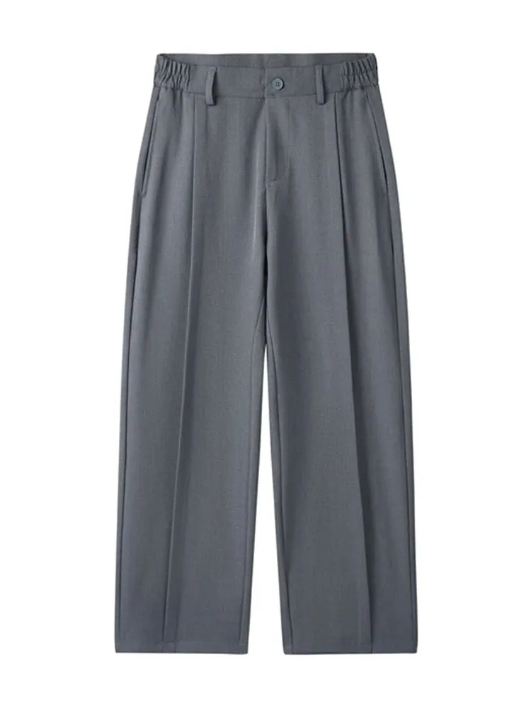 Wiaofellas  -  New Autumn Casual Pants Men Korean Fashion Banded Waist Stretch Wide Leg Pleated Suit Slacks Straight Loose Drape Trousers