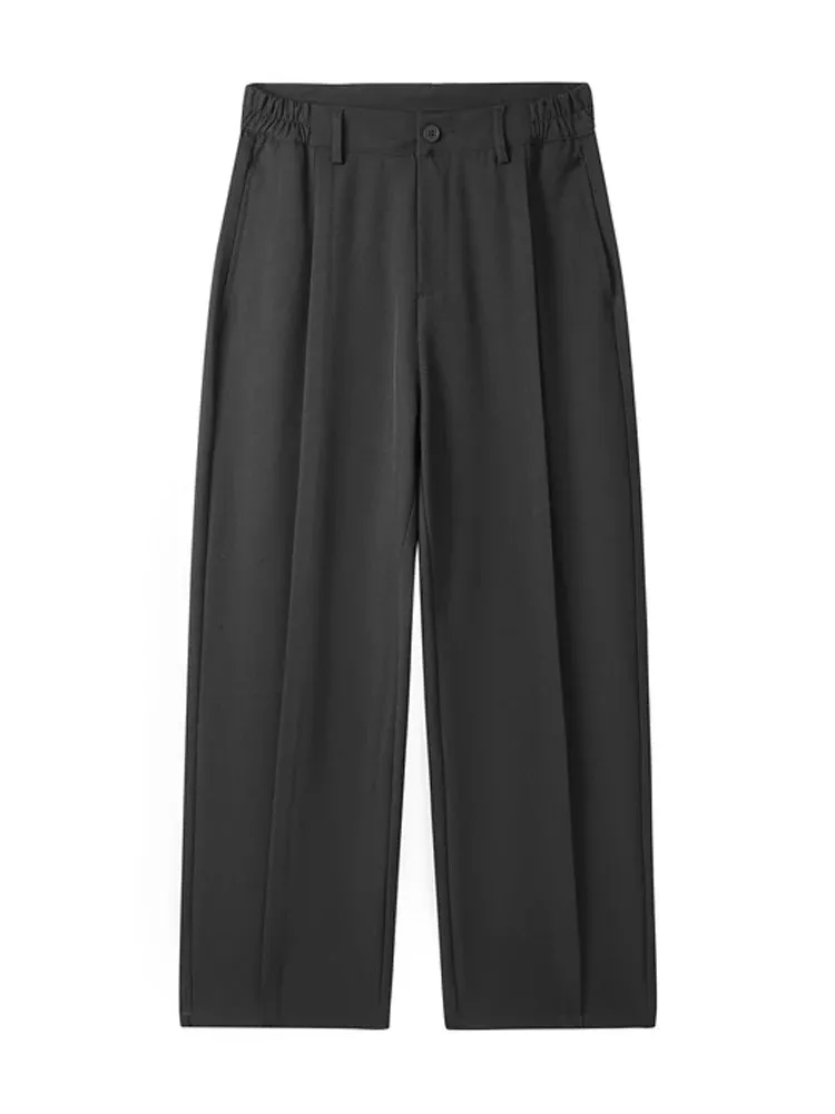Wiaofellas  -  New Autumn Casual Pants Men Korean Fashion Banded Waist Stretch Wide Leg Pleated Suit Slacks Straight Loose Drape Trousers