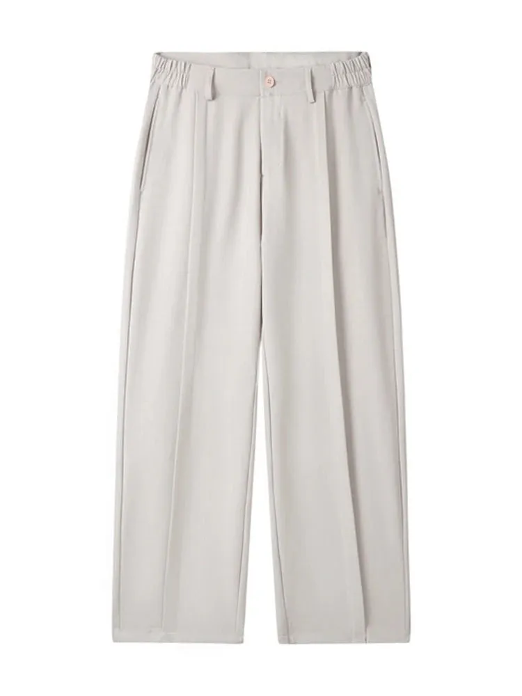 Wiaofellas  -  New Autumn Casual Pants Men Korean Fashion Banded Waist Stretch Wide Leg Pleated Suit Slacks Straight Loose Drape Trousers