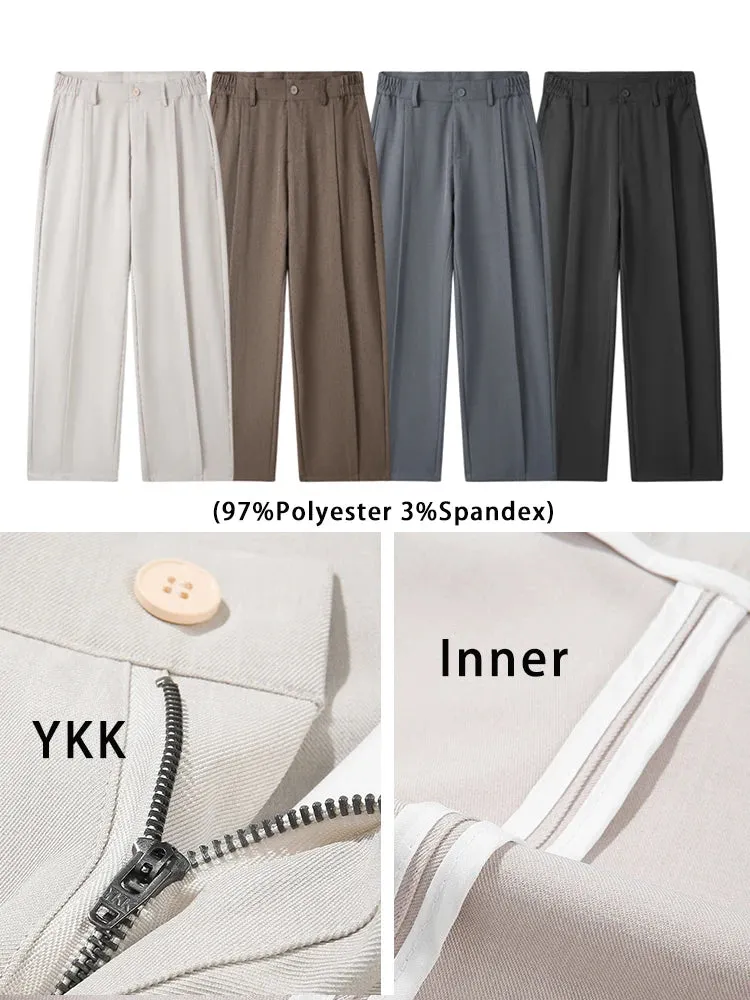 Wiaofellas  -  New Autumn Casual Pants Men Korean Fashion Banded Waist Stretch Wide Leg Pleated Suit Slacks Straight Loose Drape Trousers