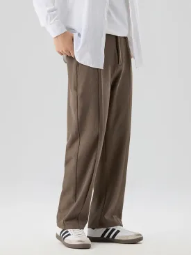 Wiaofellas  -  New Autumn Casual Pants Men Korean Fashion Banded Waist Stretch Wide Leg Pleated Suit Slacks Straight Loose Drape Trousers