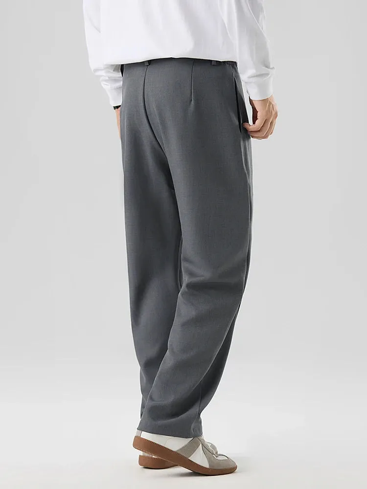 Wiaofellas  -  New Autumn Casual Pants Men Korean Fashion Banded Waist Stretch Wide Leg Pleated Suit Slacks Straight Loose Drape Trousers