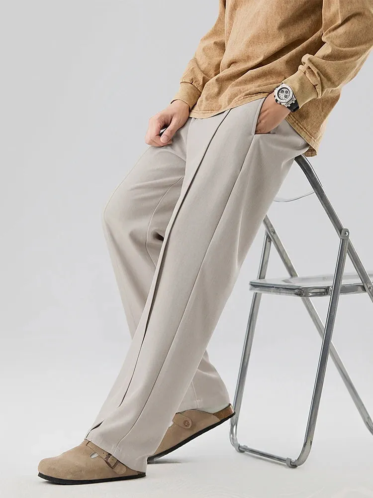 Wiaofellas  -  New Autumn Casual Pants Men Korean Fashion Banded Waist Stretch Wide Leg Pleated Suit Slacks Straight Loose Drape Trousers