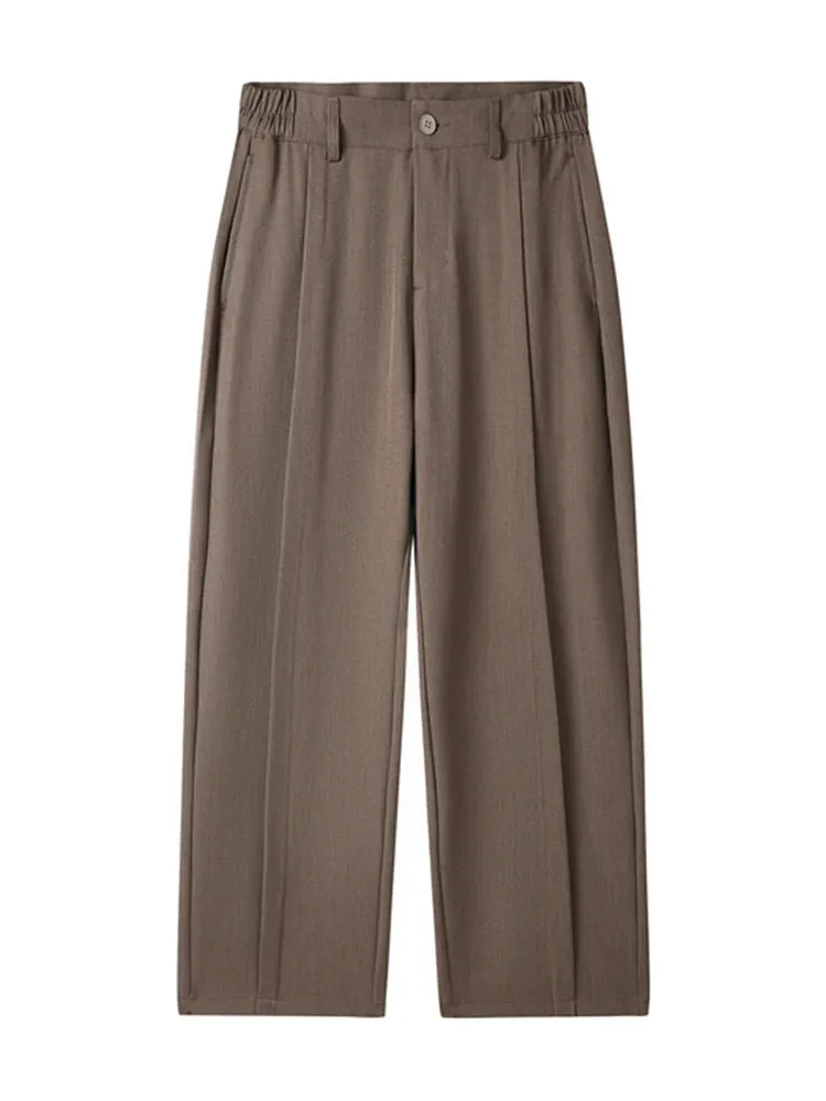 Wiaofellas  -  New Autumn Casual Pants Men Korean Fashion Banded Waist Stretch Wide Leg Pleated Suit Slacks Straight Loose Drape Trousers