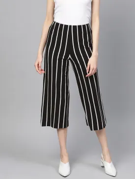 Women Black White Stripe Pants