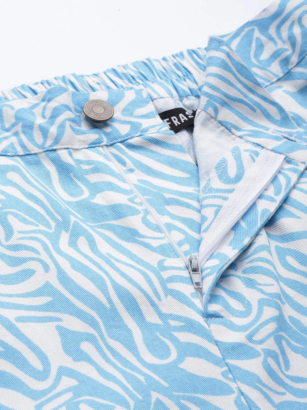 Women Blue Abstract Print Twill Straight Pants