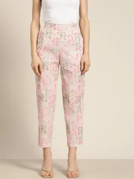 Women Pink Brush Paint Chevron Sustainable Straight Pants