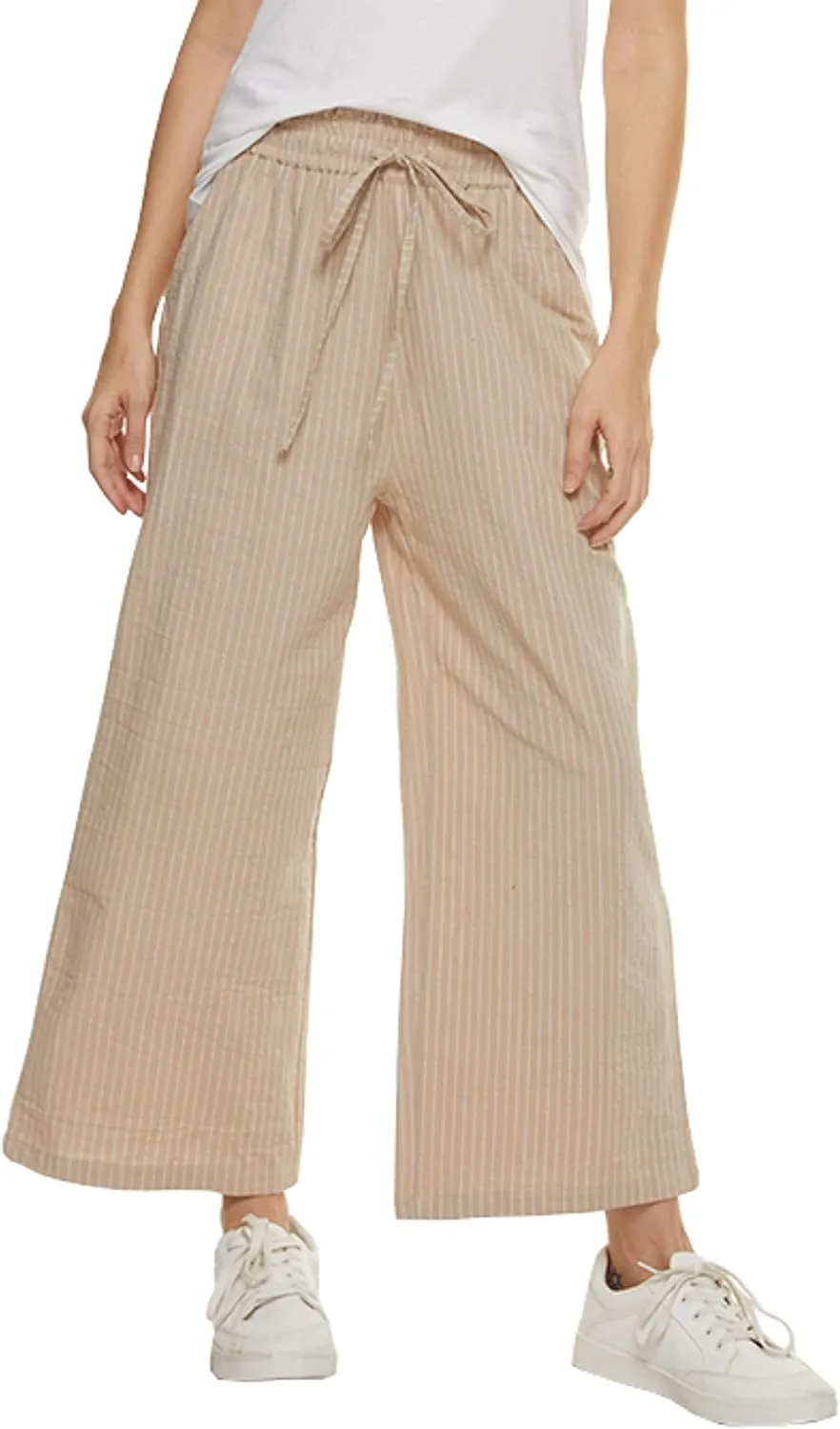 Womens Casual Linen Pants Wide Leg High Elastic Waisted Drawstring Summer Pants with Pockets
