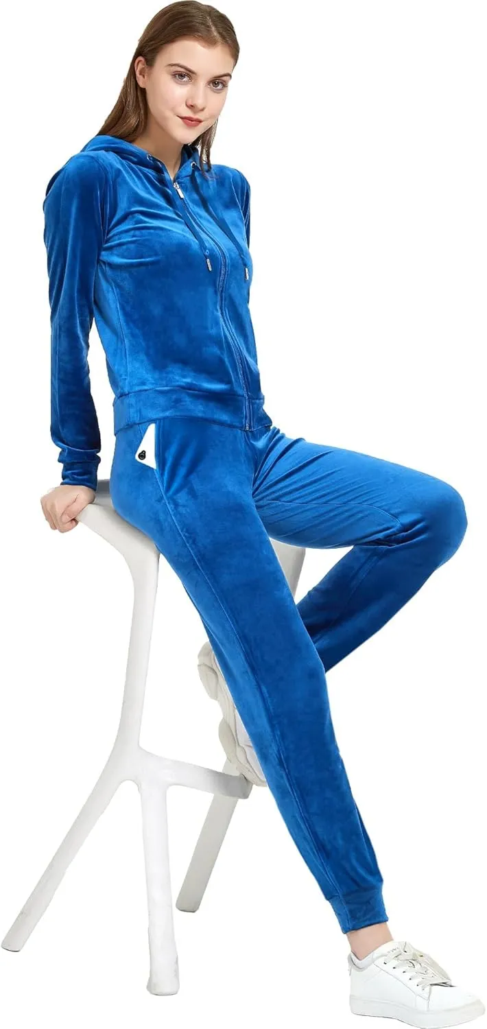 Woolicity Women's Sweatsuits Set 2 Piece Velour Full Zip Hoodie Tracksuits Sportswear with Pocket