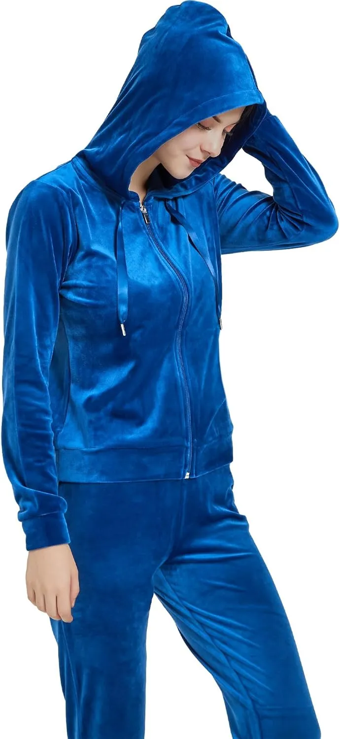 Woolicity Women's Sweatsuits Set 2 Piece Velour Full Zip Hoodie Tracksuits Sportswear with Pocket