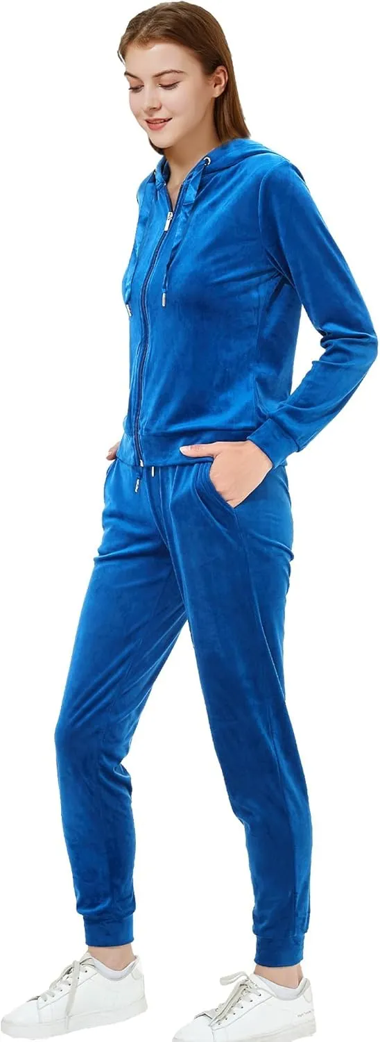 Woolicity Women's Sweatsuits Set 2 Piece Velour Full Zip Hoodie Tracksuits Sportswear with Pocket