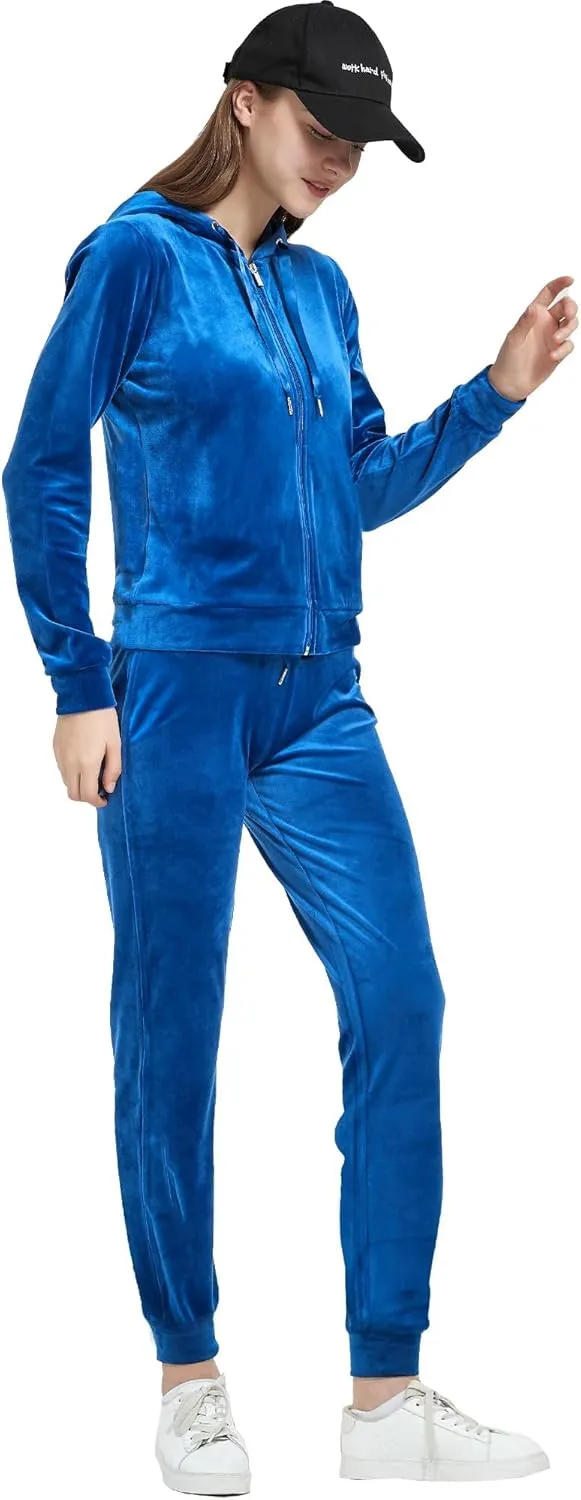 Woolicity Women's Sweatsuits Set 2 Piece Velour Full Zip Hoodie Tracksuits Sportswear with Pocket